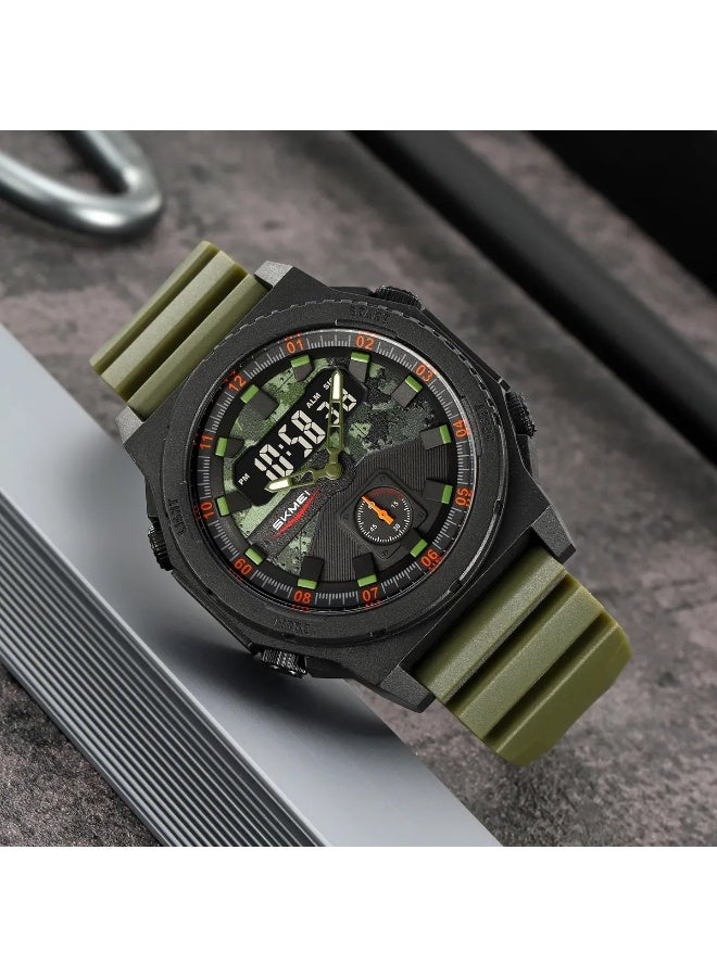 SKMEI 2355 Rugged Men’s Sports Watch – Dual Time, Water Resistant, Stopwatch, Backlight, Army Green - Image 2